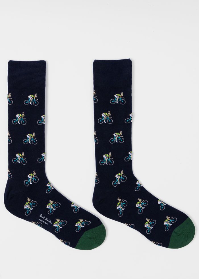 Paul Smith Rabbits sokken met fietsende konijnen, navy paar