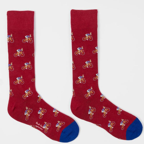 Paul Smith Rabbits sokken met fietsende konijnen, rood paar