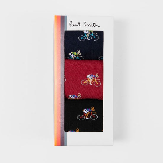 Paul Smith Rabbits sokken met fietsende konijnen, verpakking