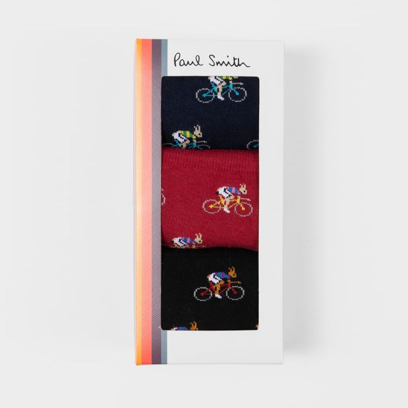 Paul Smith Rabbits sokken met fietsende konijnen, verpakking