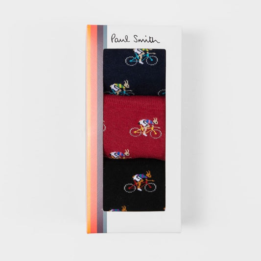 Paul Smith Rabbits sokken met fietsende konijnen, verpakking