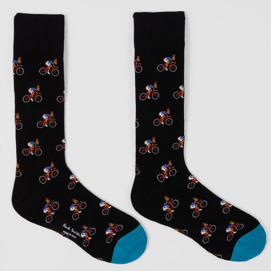 Paul Smith Rabbits sokken met fietsende konijnen, zwart paar