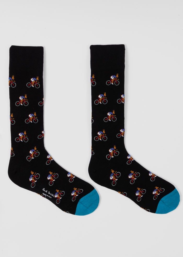 Paul Smith Rabbits sokken met fietsende konijnen, zwart paar