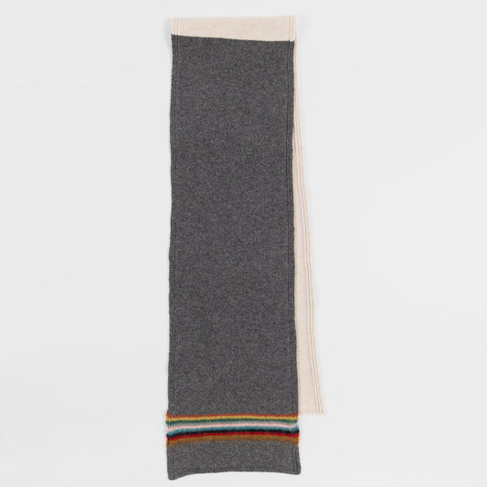Paul Smith Signature Intarsia gebreide sjaal in grijs en ecru met kleurrijke streep