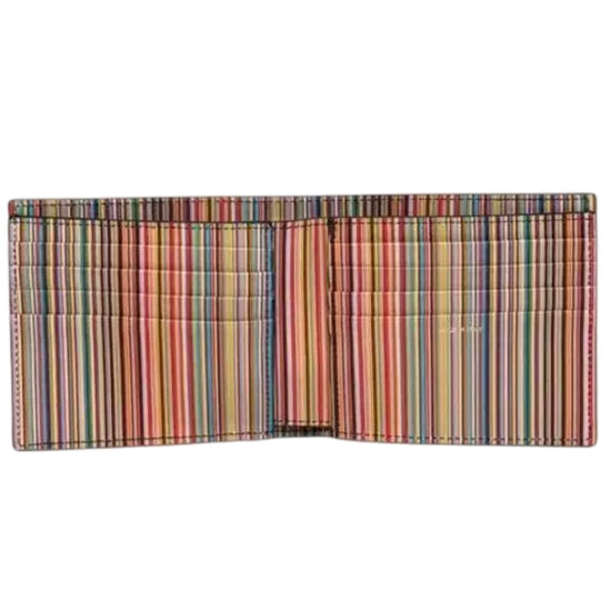 Geopende Paul Smith portefeuille met Signature Stripe en kaartvakjes aan de binnenkant