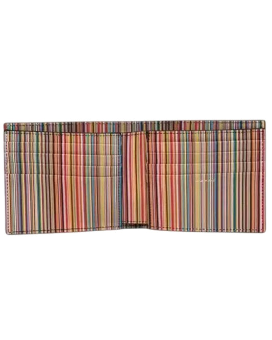 Geopende Paul Smith portefeuille met Signature Stripe en kaartvakjes aan de binnenkant