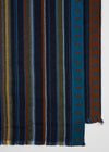 Detail van de grafische jacquardrand en franjes van de navy Paul Smith sjaal