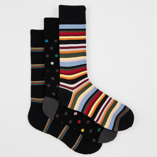 Overzicht van drie paar Paul Smith Signature Tipping sokken in multicolour