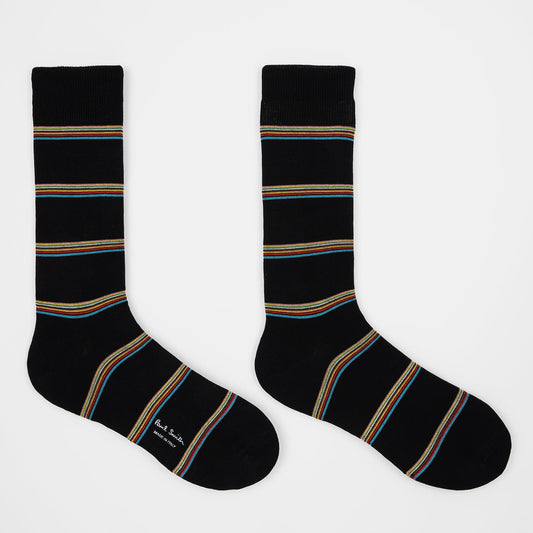 Zwarte Paul Smith sokken met fijne multicolour Signature Stripe