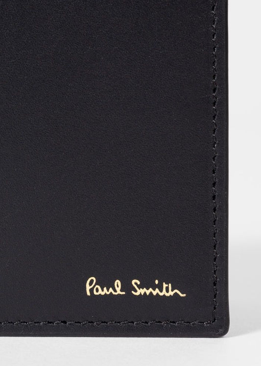 Paul Smith zwarte Signature Trim portemonnee, detail logo buitenzijde