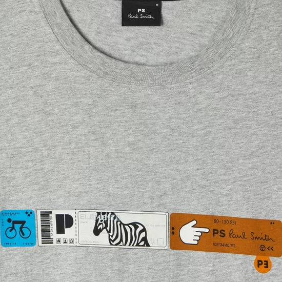 Paul Smith grijs T-shirt met horizontale grafische borstprint, detail borstprint
