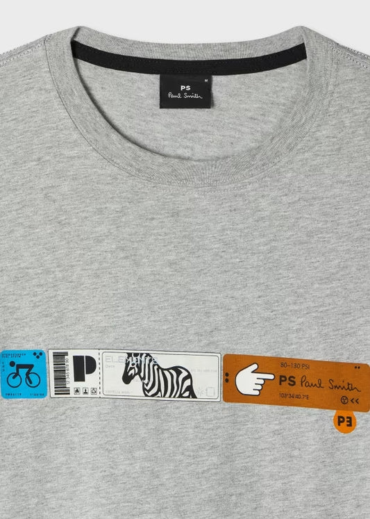 Paul Smith grijs T-shirt met horizontale grafische borstprint, detail borstprint