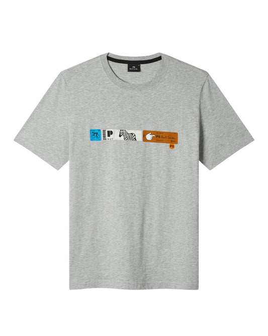 Paul Smith grijs T-shirt met horizontale grafische borstprint, productfoto vooraanzicht