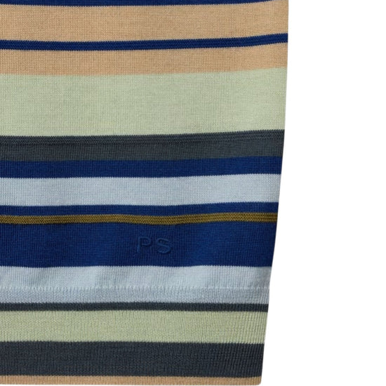 Paul Smith polo met groene en blauwe strepen, detail streeppatroon logo