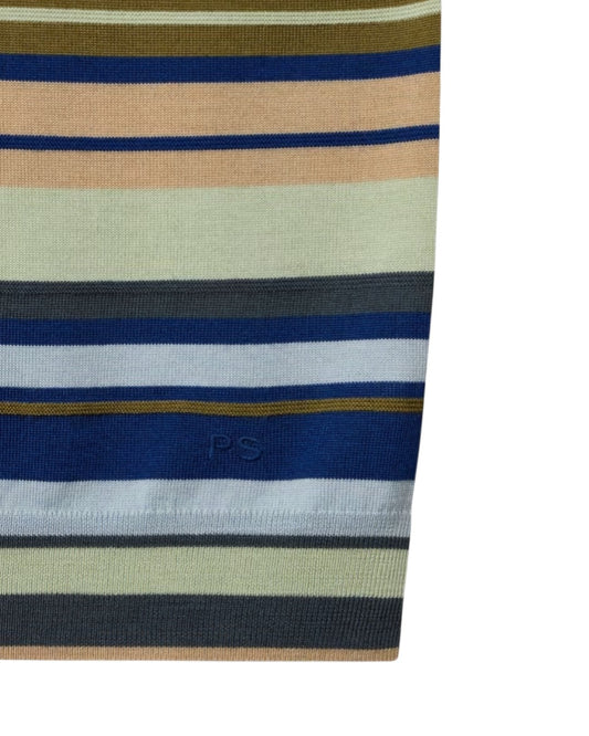 Paul Smith polo met groene en blauwe strepen, detail streeppatroon logo