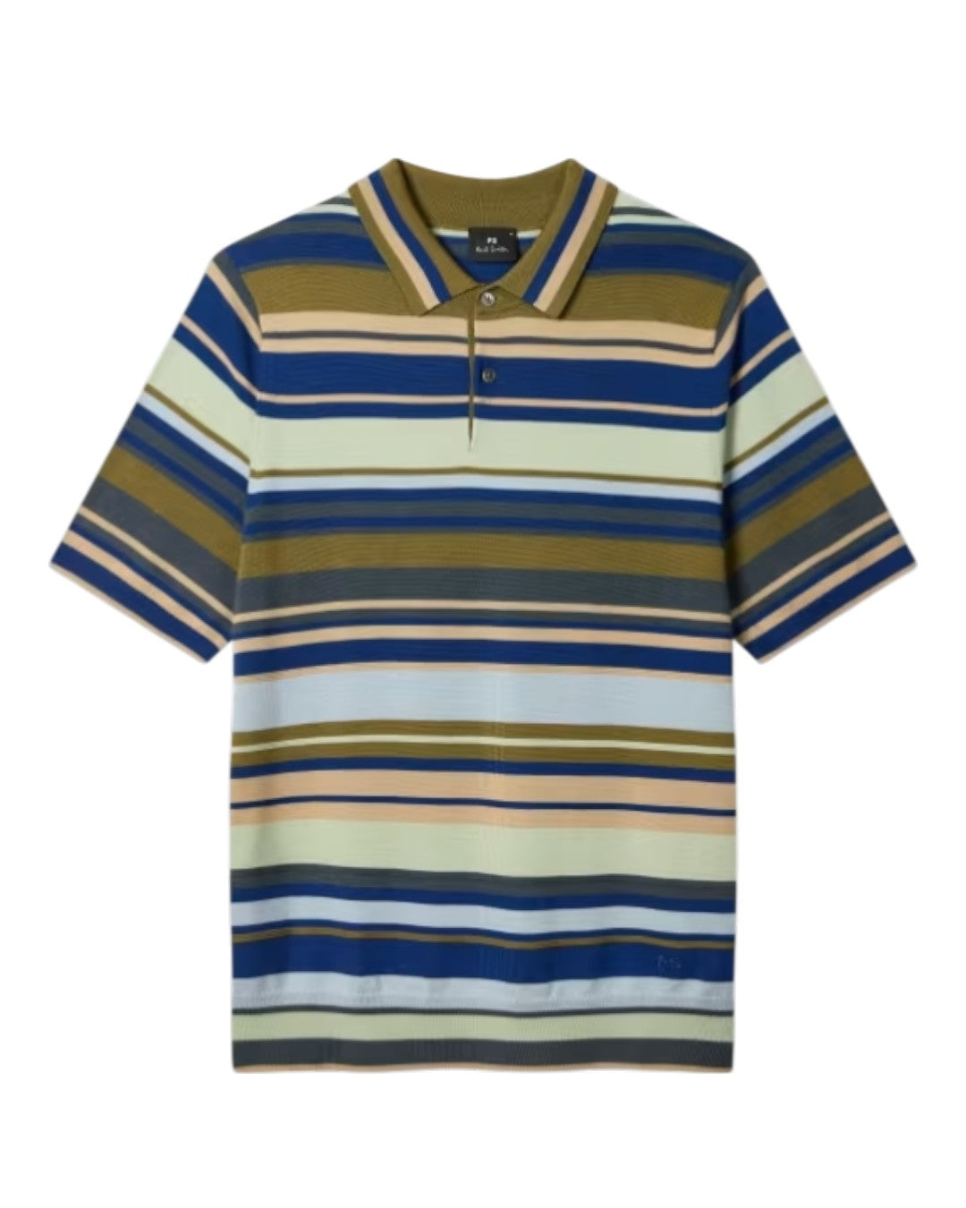 Paul Smith polo met groene en blauwe strepen, productfoto vooraanzicht