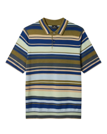 Paul Smith polo met groene en blauwe strepen, productfoto vooraanzicht