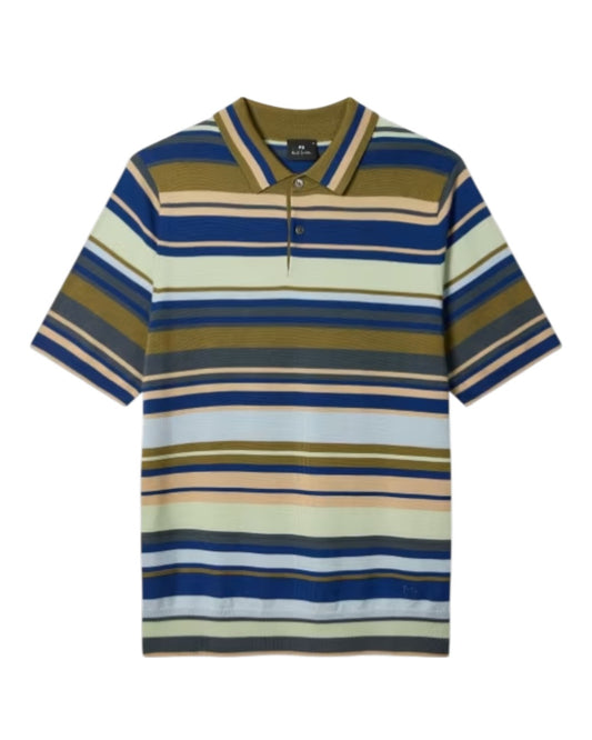 Paul Smith polo met groene en blauwe strepen, productfoto vooraanzicht