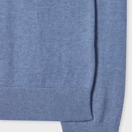 Paul Smith Zebra half-zip trui in grijsblauw, detail boord en manchet