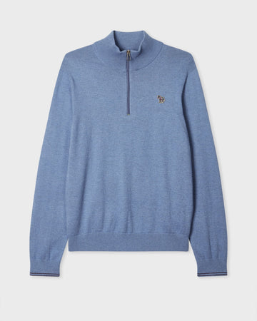 Paul Smith Zebra half-zip trui in grijsblauw, productfoto vooraanzicht