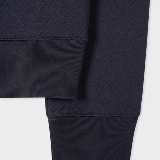 Paul Smith navy half-zip sweater met zebralogo, detail boord manchetten