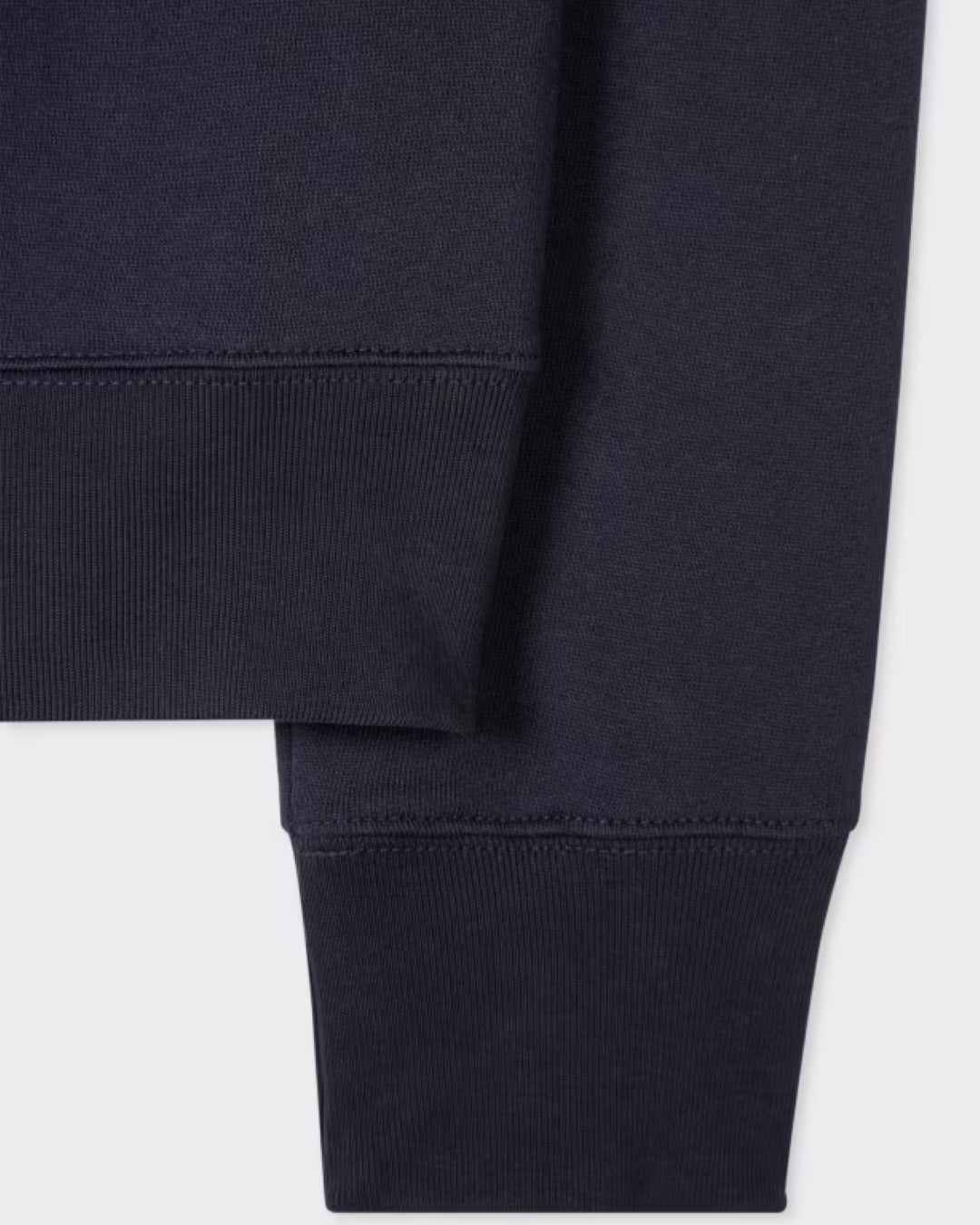 Paul Smith navy half-zip sweater met zebralogo, detail boord manchetten