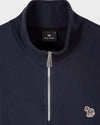 Paul Smith navy half-zip sweater met zebralogo, detail kraag