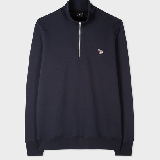 Paul Smith navy half-zip sweater met zebralogo, productfoto vooraanzicht