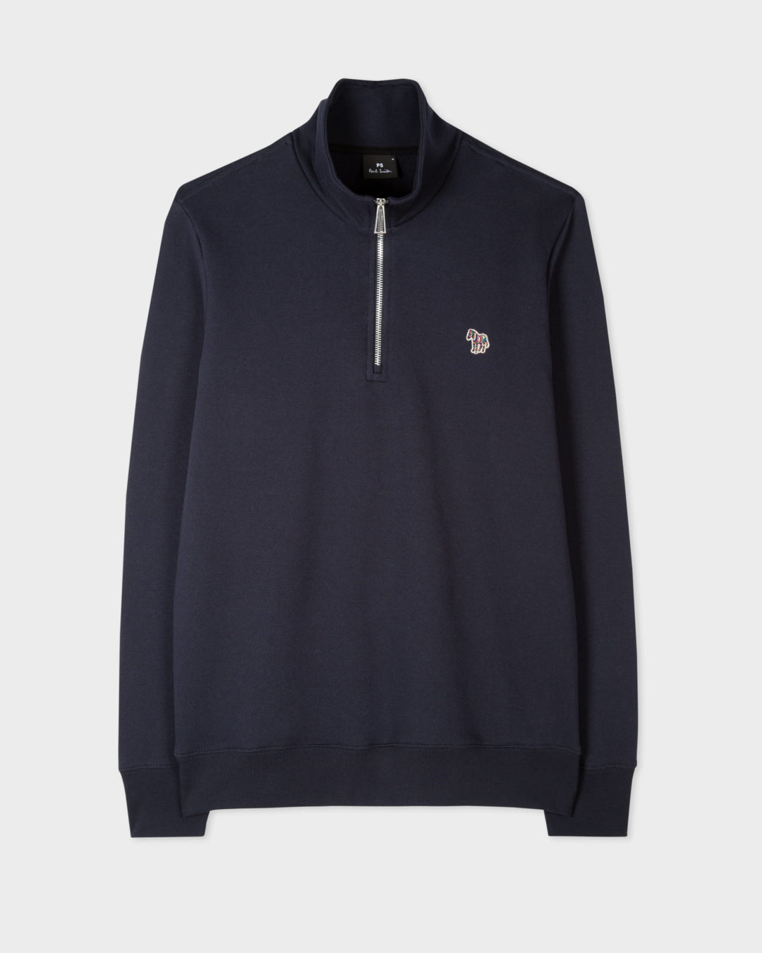 Paul Smith navy half-zip sweater met zebralogo, productfoto vooraanzicht