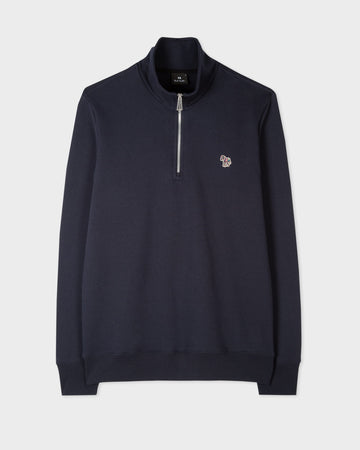 Paul Smith navy half-zip sweater met zebralogo, productfoto vooraanzicht