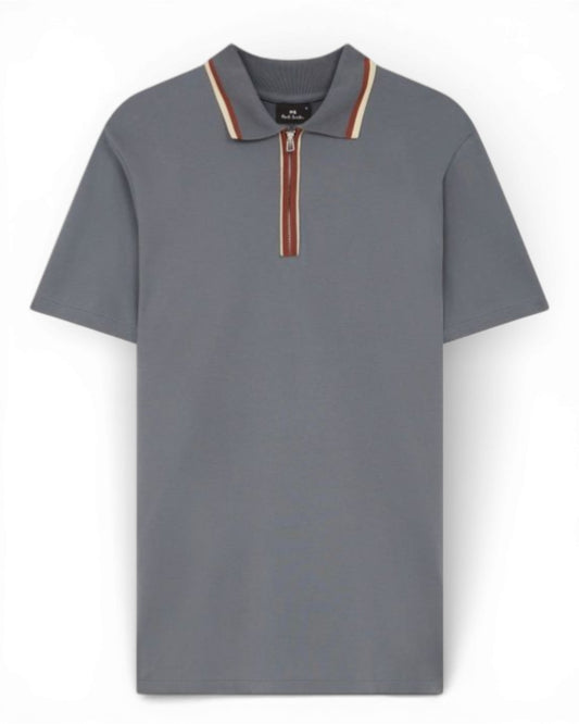 Grey Regular Fit Half Zip Polo