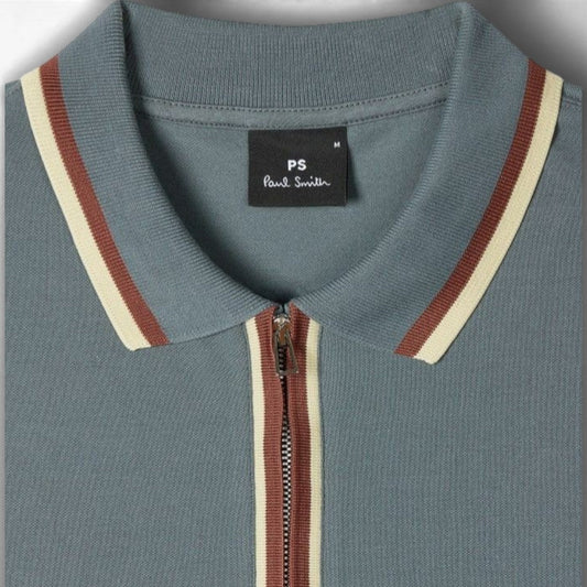 Grey Regular Fit Half Zip Polo