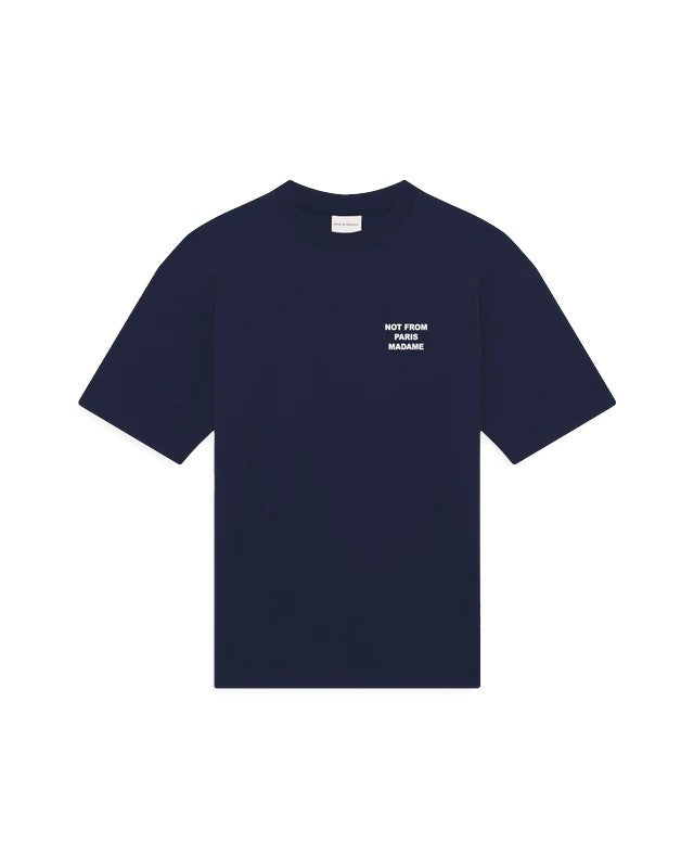 Drôle de Monsieur Bold Slogan T-shirt Navy productfoto 2 bij Checkpoint Mol