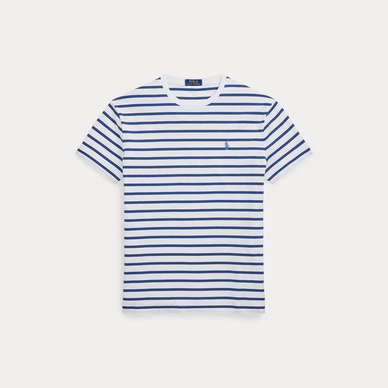 Polo Ralph Lauren White Old Royal Stripe Jersey Custom Slim Fit T-shirt – vooraanzicht