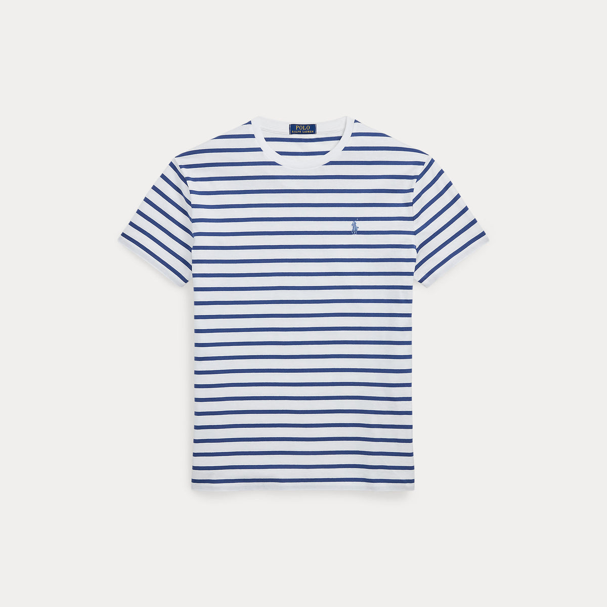 Polo Ralph Lauren White Old Royal Stripe Jersey Custom Slim Fit T-shirt – vooraanzicht