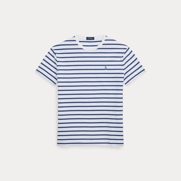 Polo Ralph Lauren White Old Royal Stripe Jersey Custom Slim Fit T-shirt – vooraanzicht