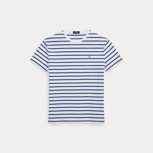 Polo Ralph Lauren White Old Royal Stripe Jersey Custom Slim Fit T-shirt – vooraanzicht
