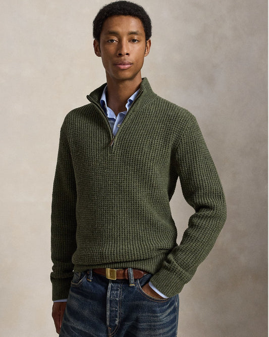 Polo Ralph Lauren Cotton-Wool Half-Zip Olive Shrub Heather – productbeeld 2
