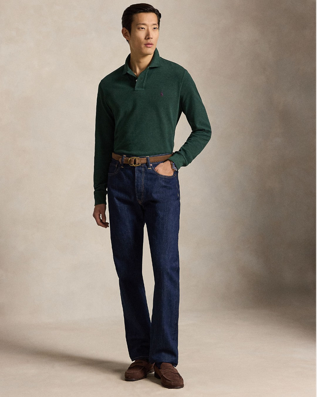 Polo Ralph Lauren Custom Slim Fit Mesh Polo Scotch Pine Heather – productbeeld 3