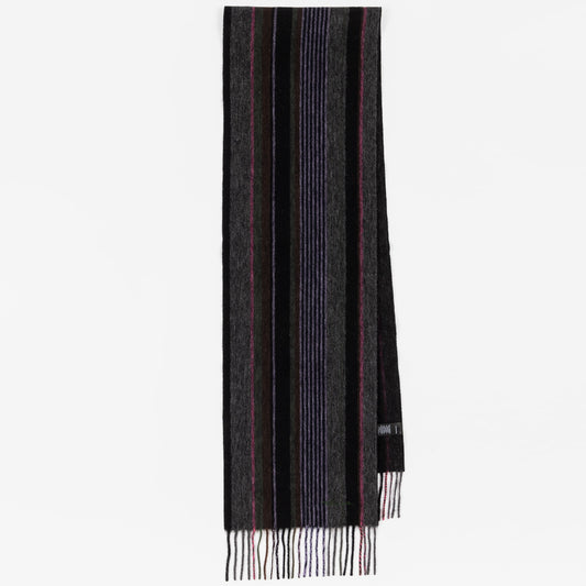 PS Paul Smith Trent Stripe sjaal in donkergrijs met zwarte, paarse en roze strepen