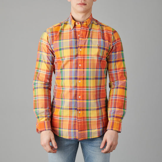 Ralph Lauren Classic Slim Checked Shirt Orange – patroondetail
