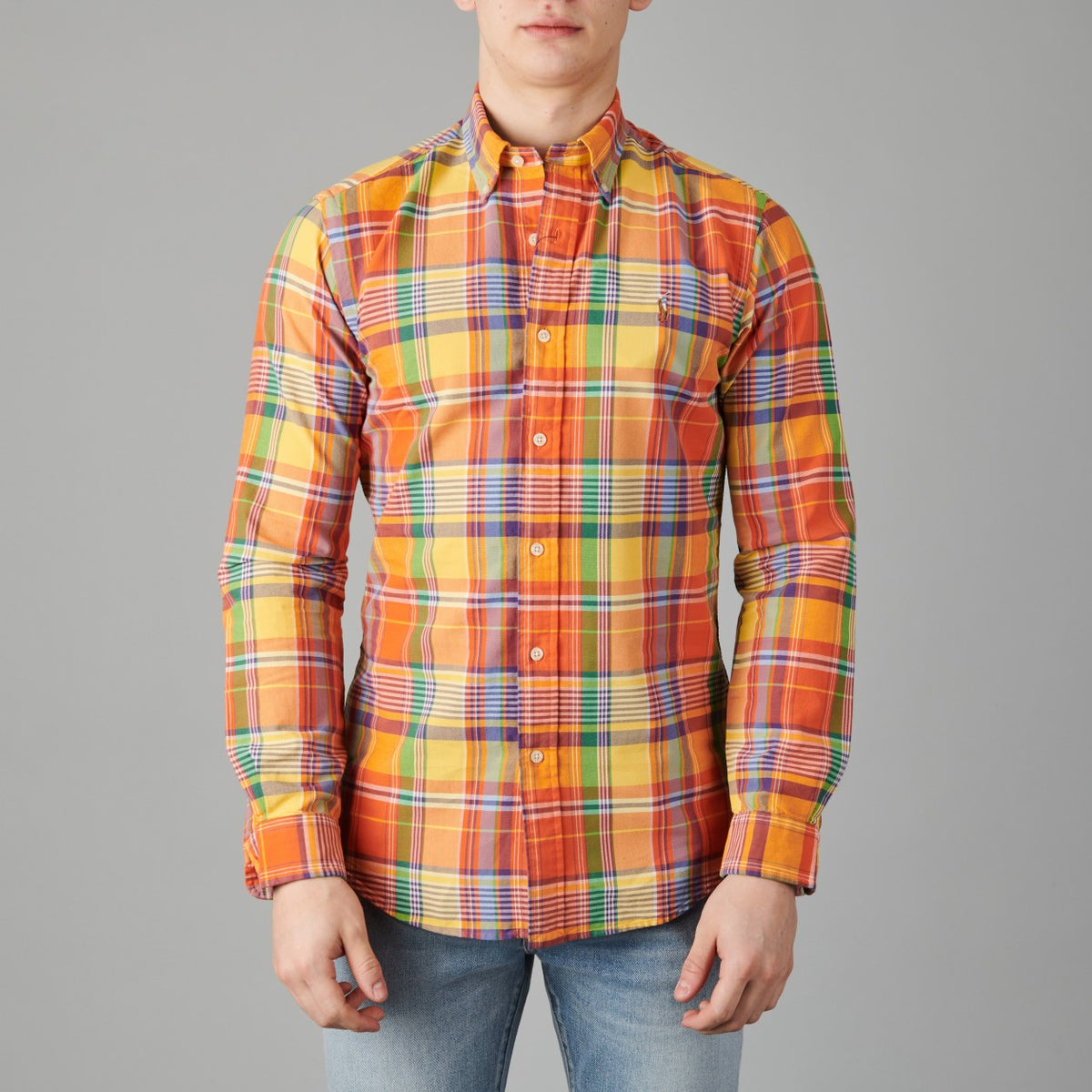 Ralph Lauren Classic Slim Checked Shirt Orange – patroondetail