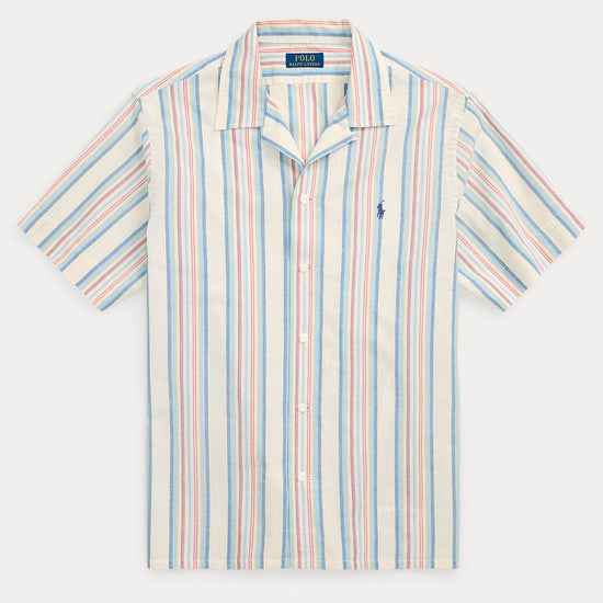 Ralph Lauren Striped Chambray Camp Shirt Off White Red – vooraanzicht
