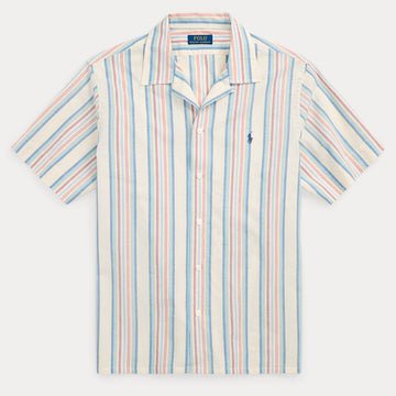 Ralph Lauren Striped Chambray Camp Shirt Off White Red – vooraanzicht