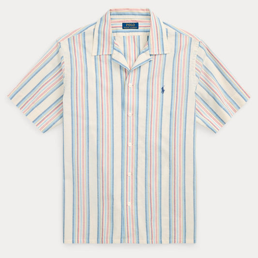 Ralph Lauren Striped Chambray Camp Shirt Off White Red – vooraanzicht
