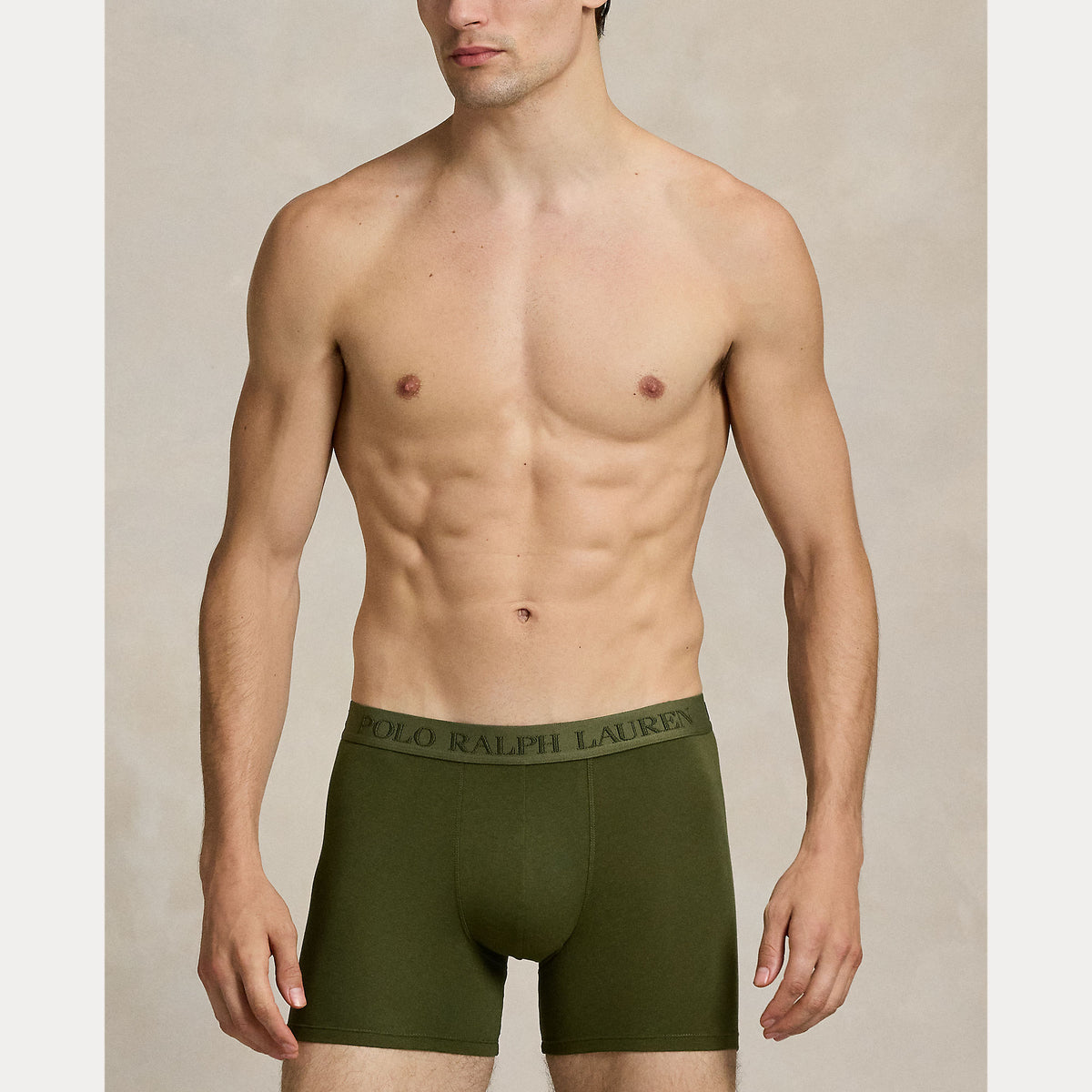 Ralph Lauren groene boxers met logotailleband, gedragen vooraanzicht
