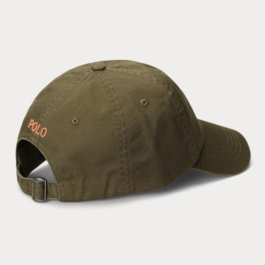 Ralph Lauren olijfgroene pet met Pony-logo, driekwart achteraanzicht