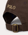 Ralph Lauren bruine pet met licht logo, detail sluiting en borduursel