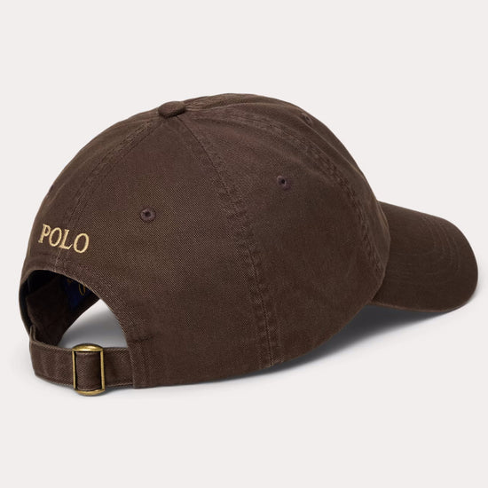 Ralph Lauren bruine pet met licht logo, productfoto achteraanzicht