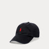 Ralph Lauren zwarte pet met rood Pony-logo, driekwart vooraanzicht